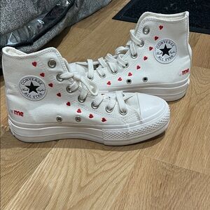 Converse All Star White High-Tops with Red Heart Details